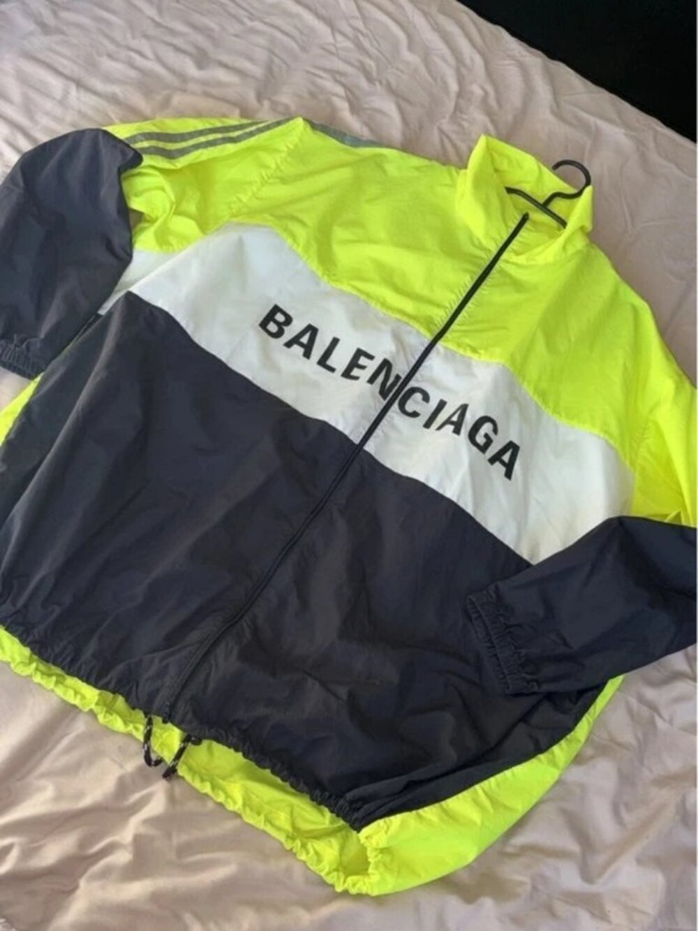 Balenciaga Men’s Color-Block Nylon Windbreaker Jacket, Neon Yellow XL